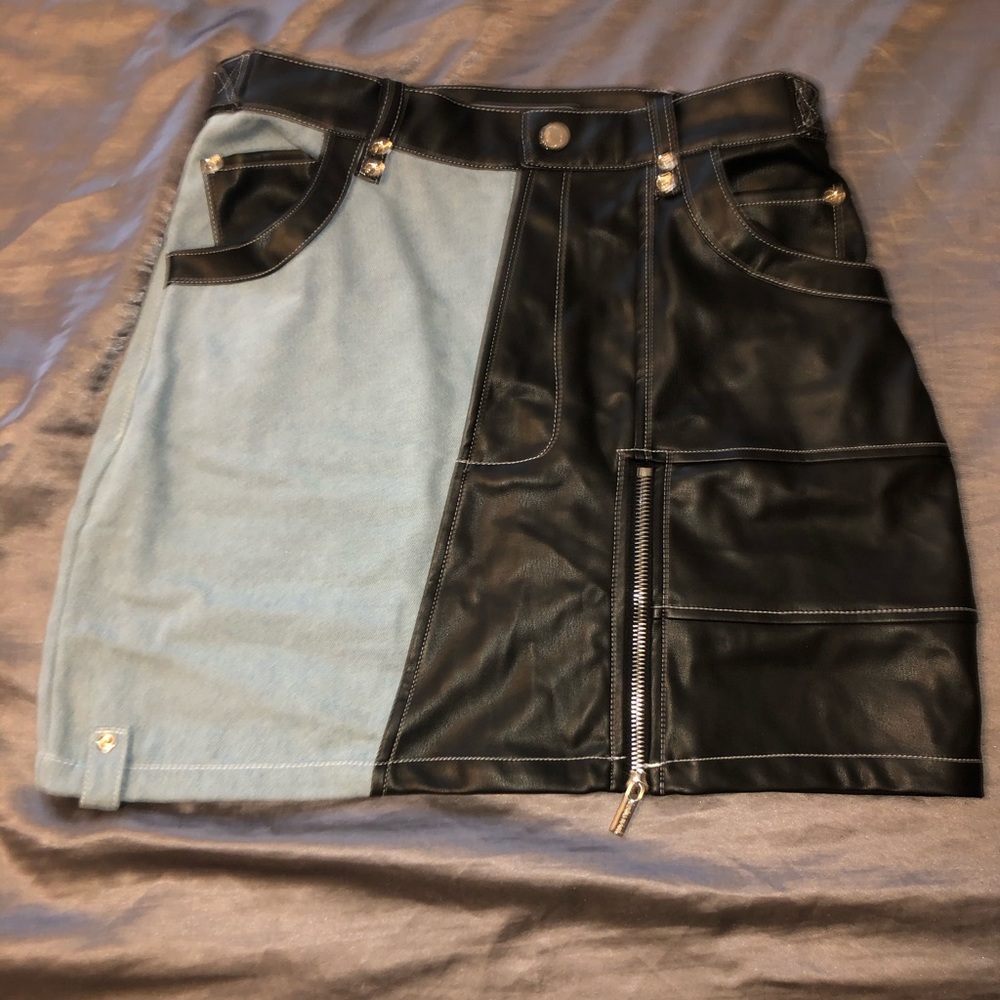 Maniére de Voir denim vegan leather mini skirt